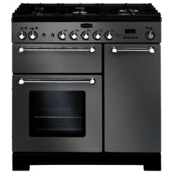Rangemaster Kitchener 90cm Dual Fuel 98760  Range Cooker in Stainless Steel with Chrome trim and FSD Hob